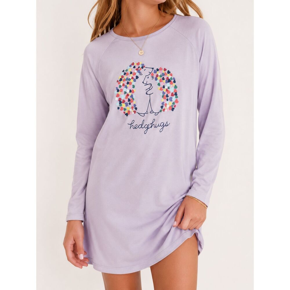 GAP Kids Hedgehugs Nightgown Size 14 Lavender Sleep Dress Soft Cozy Pajama
